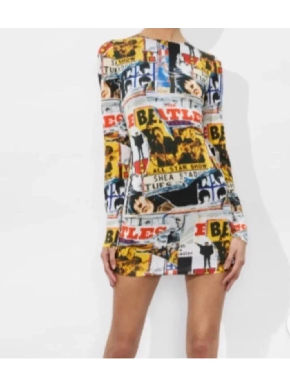 Alice + Olivia x Beatles AllStar Show Artwork collage body con dress size 4 NWT
